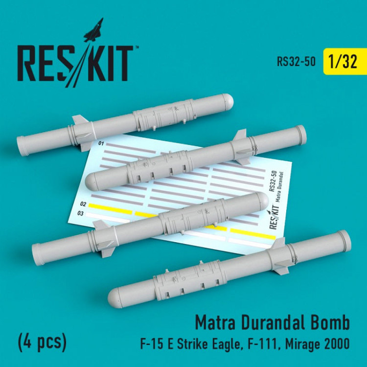 Reskit RS32-0050 Matra Durandal Bomb (4 pcs) (F-15 E Strike Eagle, F-111, Mirage 2000) Kitty Hawk, 1/32