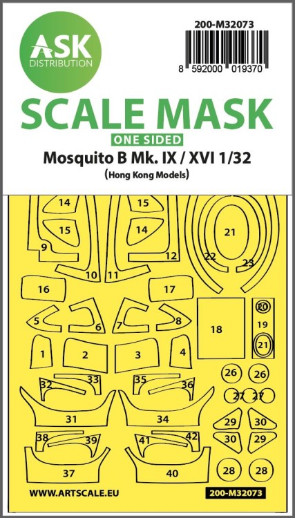 Art Scale 200-M32073 de Havilland Mosquito B Mk.IX/XVI canopy frame paint masks (outside only) 1/32