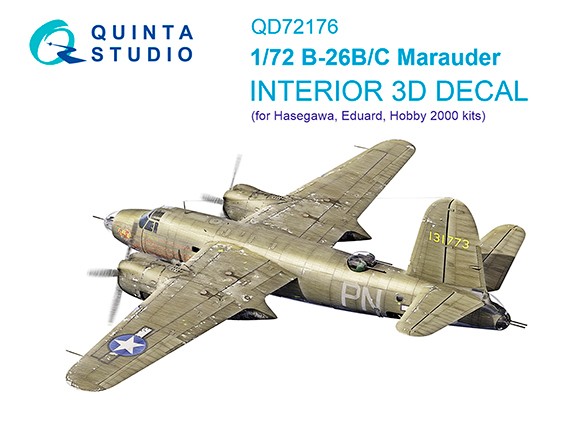 Quinta studio QD72176 B-26B Marauder (Hasegawa/Eduard/Hobby2000) 3D Декаль интерьера 1/72