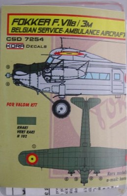 Kora Model CSD7254 Fokker F.VIIB/3M Belgium (Ambul.) set&amp;decal 1/72