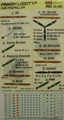 Kora Model DEC72105 Finnish logotypes for propeller декали декали 1/72