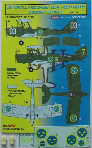 Kora Model DEC72305 DH.82/82A Swedish Service Part 3 декали декали 1/72