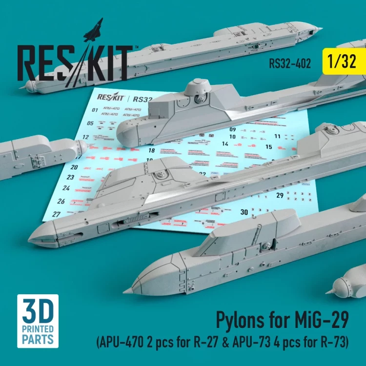 Reskit RS32-402 Pylons for MiG-29 (APU-470 & APU-73) 1/32