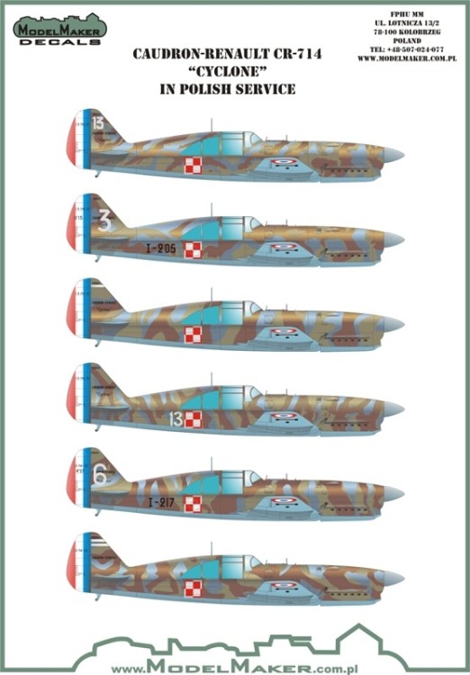 Model Maker Decals D48075 Caudron CR.714 Cyclone in Polish service 1/48