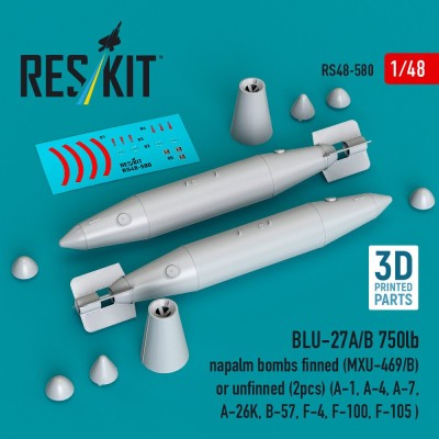 Reskit 48580 BLU-27A/B 750lb napalm bombs finned/unfinned 1/48