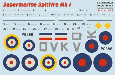 Print Scale M72008 Mask&amp;Decal Supermarine Spitfire Mk.1 Part 5 1/72