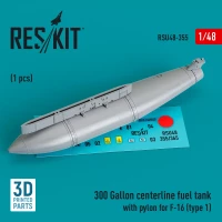 Reskit RSU48355 300 Gal.centerl.fuel tank w/ pyl. F-16 type 1 1/48