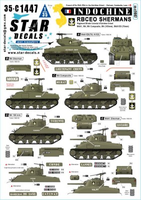 Star Decals 35-C1447 Indochine # 9 R.B.C.E.O Shermans M4, MA1, M4 Composite, M4(105mm), M4A1E8(76mm) Sherman 1/35