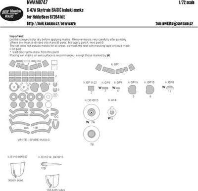New Ware NWA-M0747 1/72 Mask C-47A Skytrain BASIC (HOBBYB 87264)