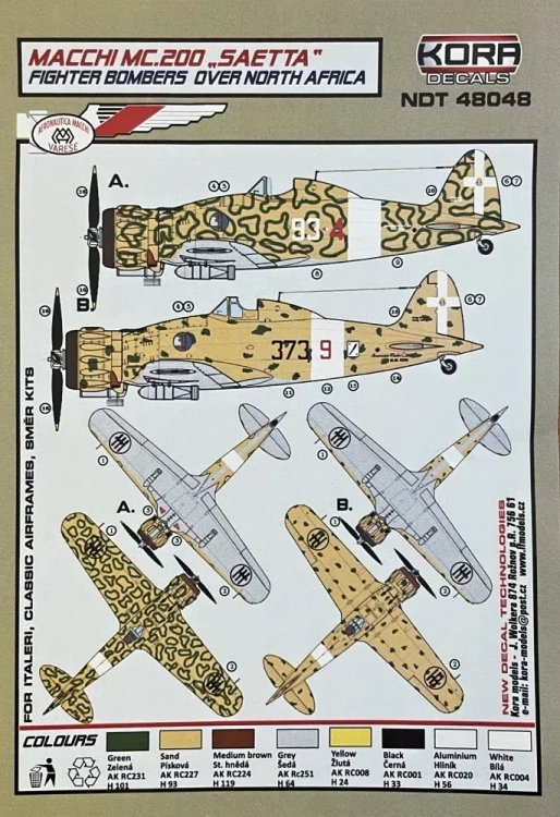 Kora Model NDT48048 Decals MC.200 Fighter Bombers over N.Africa 1/48