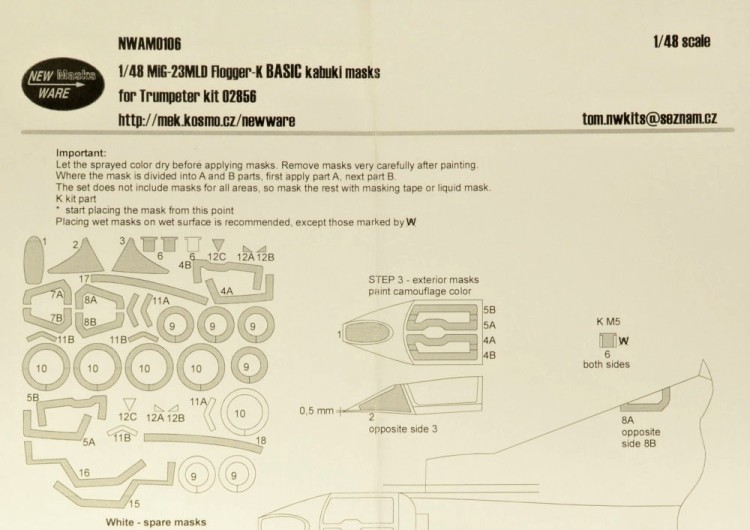 New Ware NWA-M0106 Mask MiG-23MLD Flogger-K BASIC (TRUM 02856) 1/48