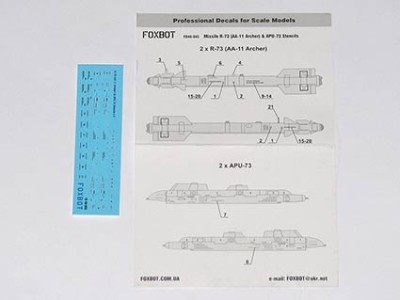 Foxbot Decals FBOT48045 Stencils for Soviet Missile R-73 (AA-11 Archer) &amp; APU-73 Stencils on Soviet aircraft kits 1/48