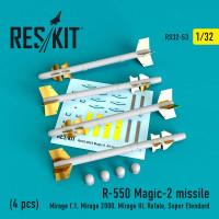 Reskit RS32-0053 R-550 Magic-2 missile (4 pcs) (Mirage f.1, Mirage 2000, Mirage III, Rafale, Super Etendard) Revell, Tamiya 1/32