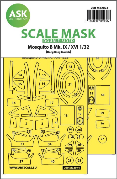Art Scale 200-M32074 de Havilland Mosquito B Mk.IX/XVI canopy frame paint mask (inside and outside) 1/32