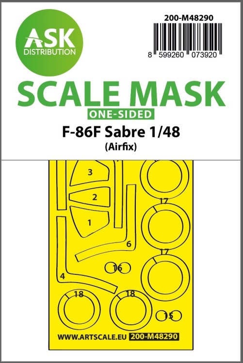 Art Scale 200-M48290 North-American F-86F Sabre canopy frame paint mask (outside only) 1/48