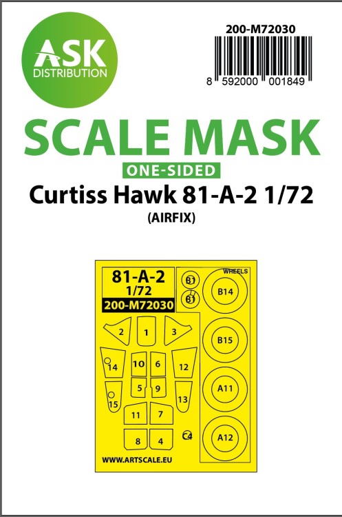 Art Scale 200-M72030 Curtiss Hawk 81-A-2 wheels and canopy frame paint masks (outside only) 1/72