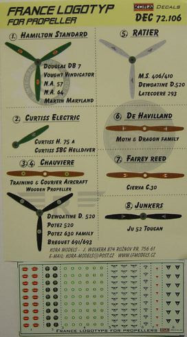 Kora Model DEC72106 France logotypes for propeller декали декали 1/72