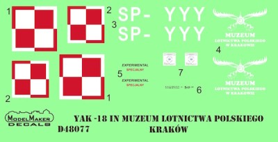 Model Maker Decals D48077 Yakovlev Yak-18 SP-YYY decal + mask 1/48