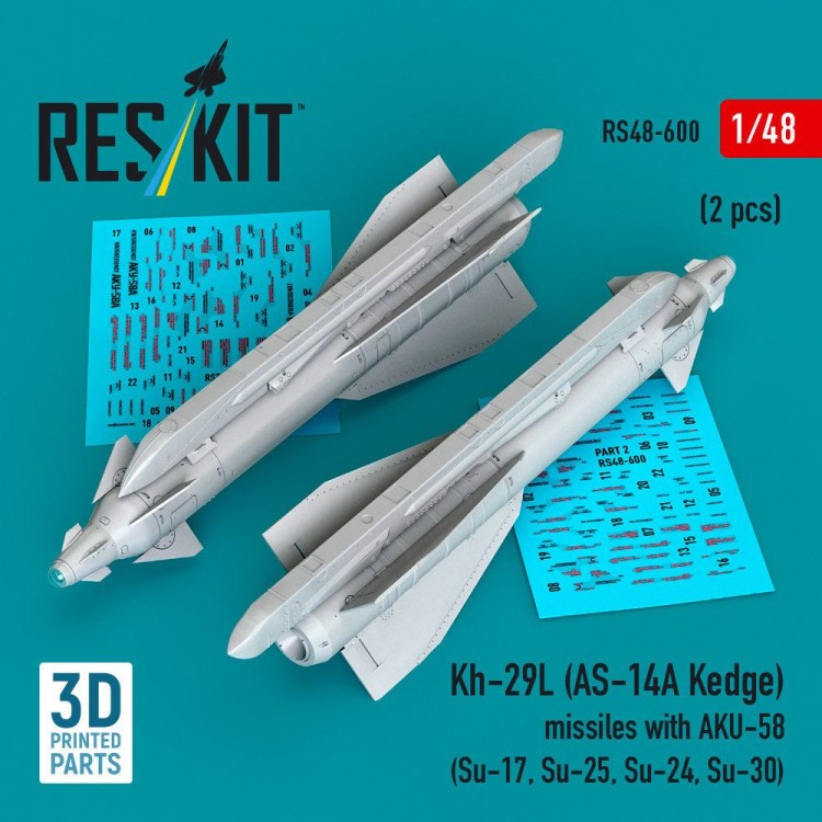 Reskit 48600 Kh-29L (AS-14A Kedge) missiles w/ AKU-58 (2x) 1/48