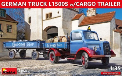 Miniart 38023 L1500S 1,5-т. немецкий грузовик с грузовым прицепом и бочками 1/35