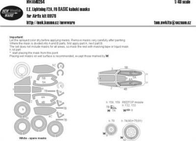 New Ware NWA-M0294 1/48 Mask E.E. Lightning F2A,F6 BASIC (AIRFIX)