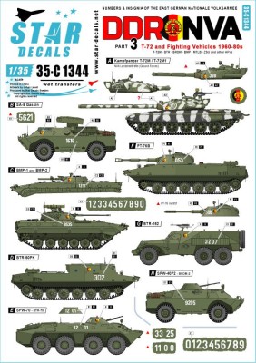 Star Decals 35-C1344 DDR-NVA # 3. East Germany. T-72 and Fighting Vehicles 1960-80s. Generic smaller numbers, and national insignia (Soviet] 1/35