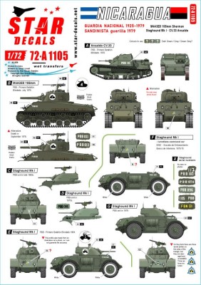 Star Decals 72-A1105 Nicaragua. Guarda Nacional and Sandinista guerilla. Staghound Mk.I, M4A3E8 105mm Sherman 1/72
