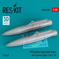Reskit RSU48356 370 Gal. wing fuel tanks w/ pylons (type 1) 1/48