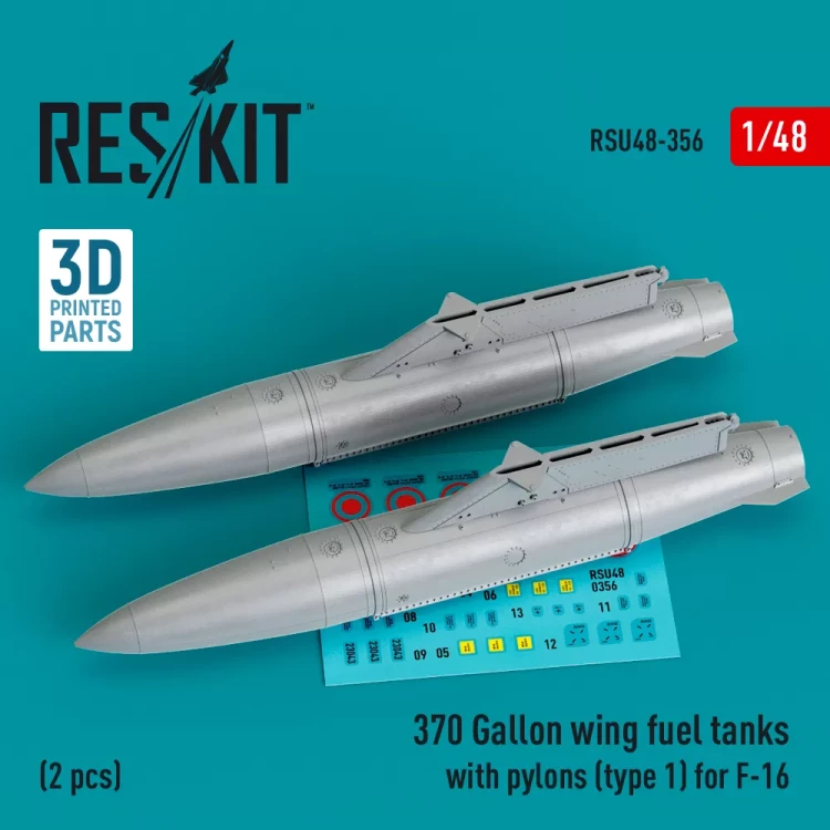 Reskit RSU48356 370 Gal. wing fuel tanks w/ pylons (type 1) 1/48