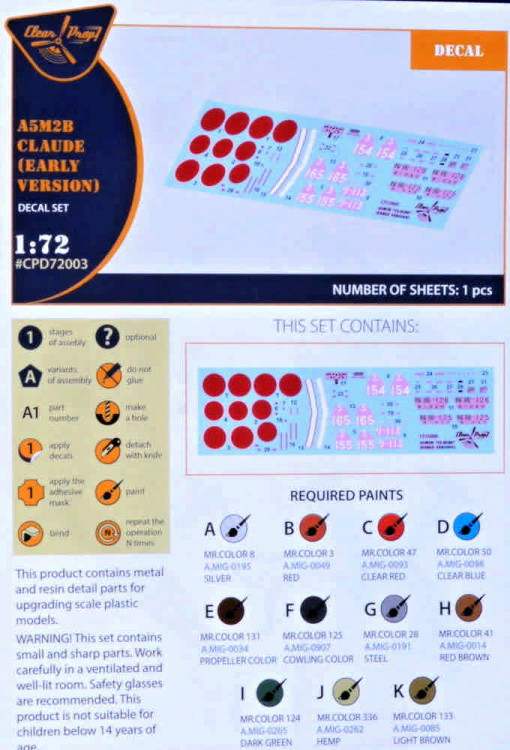 Clear Prop D72003 Decal A5M2b Claude Early (CL.PROP) 1/72