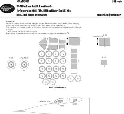 New Ware NWA-M0688 1/48 Mask SR-71 Blackbird BASIC (TESTOR/ITALERI)