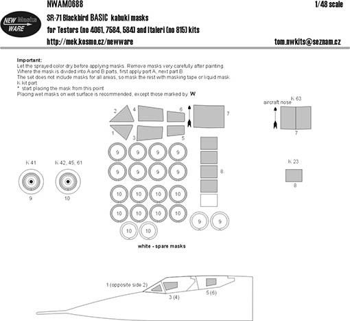 New Ware NWA-M0688 1/48 Mask SR-71 Blackbird BASIC (TESTOR/ITALERI)