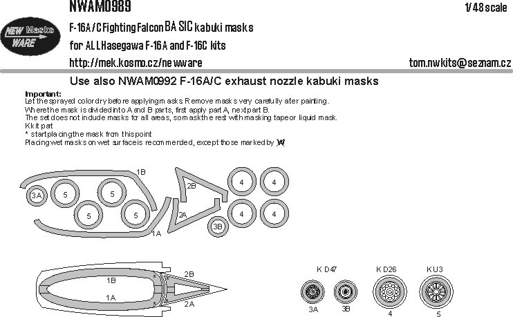 New Ware NWA-M0989 Mask F-16A/C Fighting Falcon BASIC (HAS) 1/48