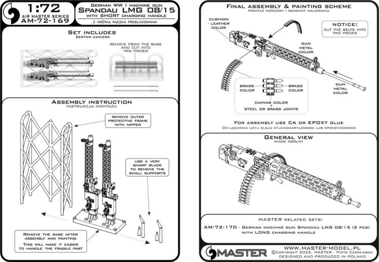 Master (Pl) 72169 Spandau LMG 08/15 w/ SHORT charg.handle (2x) 1/72