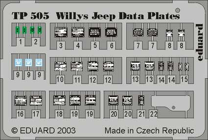 Eduard TP505 Willys Jeep placards