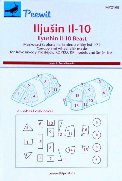 Peewit PW-M72108 1/72 Canopy mask Ilyushin IL-10 (KP)