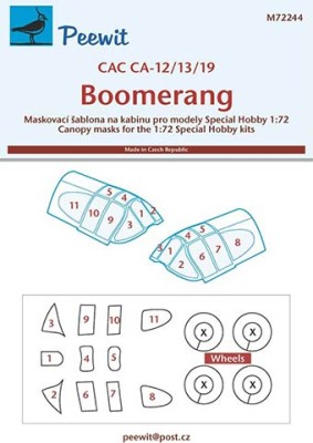Peewit M72244 1/72 Canopy mask CAC CA-19 Boomerang (SP.HOBBY)