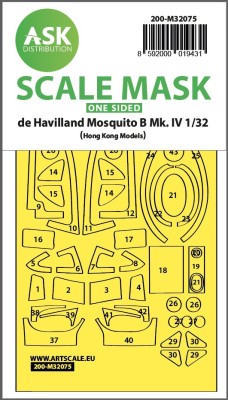 Art Scale 200-M32075 de Havilland Mosquito B Mk.IV canopy frame paint masks (outside only) 1/32