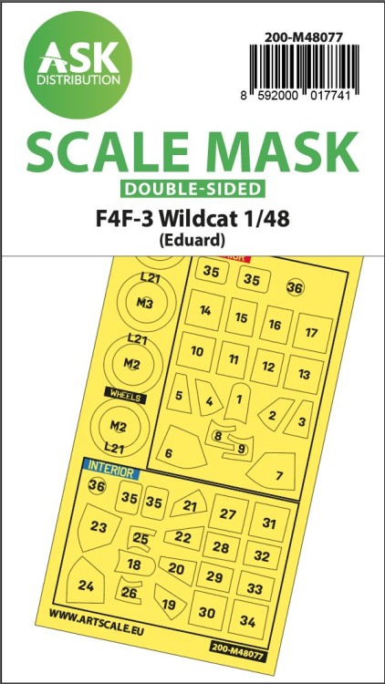 Art Scale 200-M48077 Grumman F4F-3 Wildcat wheels and canopy frame paint masks (inside and outside) 1/48