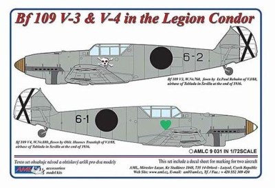 AML AMLC72031 Декали Bf 109 V-3 &amp; V-4 in the Legion Condor 1/72