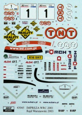 Reji Model 43045 Impreza WRC 01 'TNT' 2003 (Rajd Warszawski) 1/43