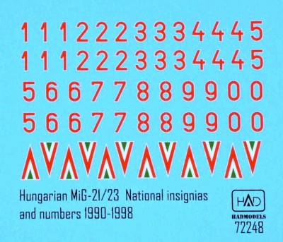 HAD 72248 Decal MiG-21/23 Hungar.Nat.insignias&amp;numbers 1/72