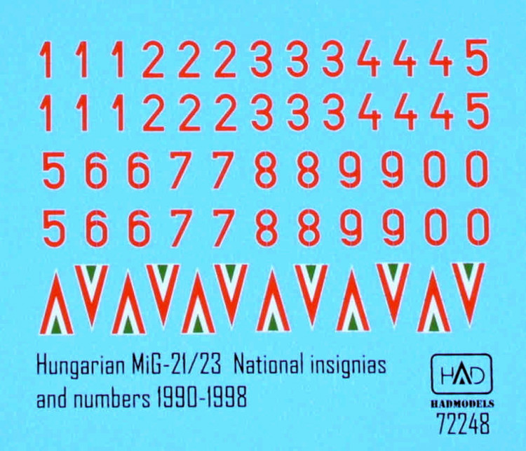 HAD 72248 Decal MiG-21/23 Hungar.Nat.insignias&numbers 1/72
