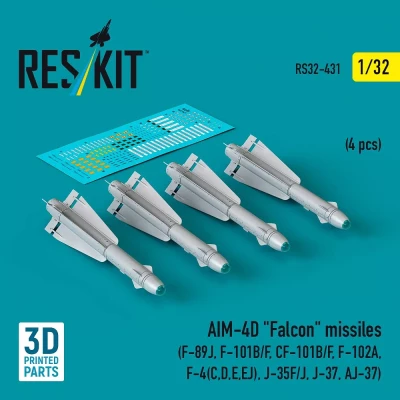 Reskit 32431 AIM-4D 'Falcon' missiles (4 pcs.) 1/32