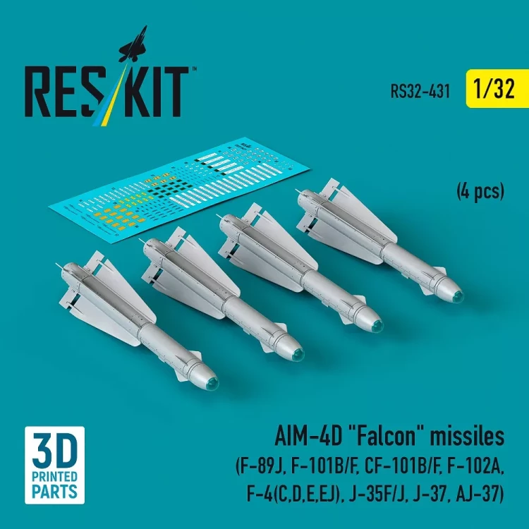 Reskit 32431 AIM-4D 'Falcon' missiles (4 pcs.) 1/32