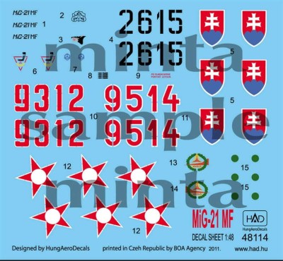 HAD 48114 Decal MiG-21MF (Slovak AF 2615, Hungarian AF) 1/48