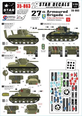 Star Decals STAR35863 27th Armoured Brigade, D-Day and Normandy.Staffordshire YeomanrySherman Mk.III. Bobbie, Crusader, Arizona Ace II.Firefly Mk.Vc. Belvedere 1/35