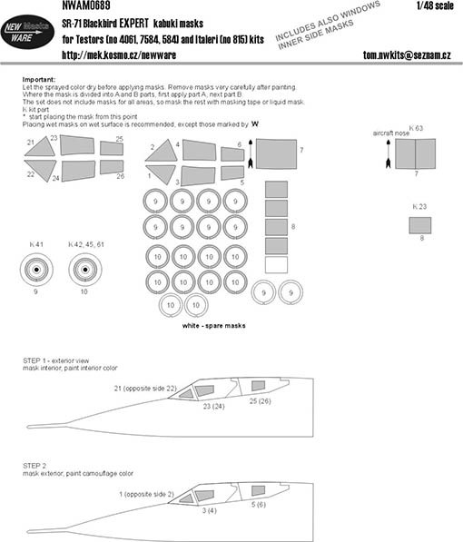 New Ware NWA-M0689 1/48 Mask SR-71 Blackbird EXPERT (TESTOR/ITALERI)