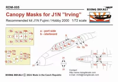 Rising Decals DM-005 Canopy mask for J1N 'Irving' (FUJ/HOBBY) 1/72