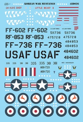 Aims AIMS48D026 Korean War North-American P-51D Mustangs. Includes RSAAF x 2 inc 'Miss Marunochi', USAAF x 4 inc OH-KAYE BABY' and 'LITTLE BEAST II' 1/48